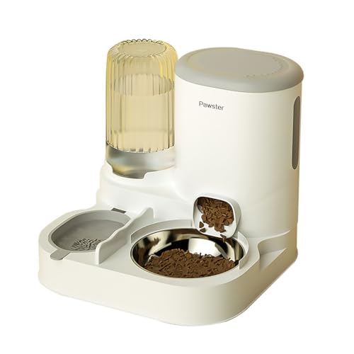 猫用自動給餌器 電源不要 フード&ウォーター一体型 大容量3?7日分 タイマー不要 給水器 餌入れ&水入れ一体 多頭飼い対応 滑り止め 簡単洗浄 給餌器 猫用 (北欧の灰)