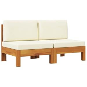 vidaXL 2X Acacia Solide Canapés Centraux avec Coussins Canapés Centraux de Patio Meuble de Terrasse Canapés de Jardin Extérieur Blanc Crème