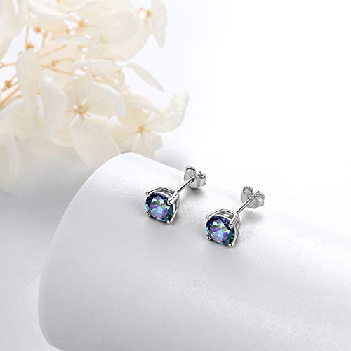 Aurora Tears Mystic-Topaz Rainbow Studs Earrings Men 925 Sterling Silver Women Small Stud Crystal Cubic Zirconia Minimalist Stud Earring Girls Dating Jewelry Boys Gift De0093M #TOP1