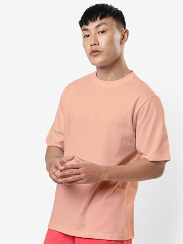 Image of crazymonk Oversized Baggy Fit Drop Shoulder Half Sleeves Round Neck Solid Pure Cotton T-Shirt for Men
