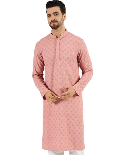 Image of Men's Solid Embroidered Long Straight Kurta | Men's Kurta | Embroidered Chikankari Kurta for Men | Straight Fit Kurta for Men