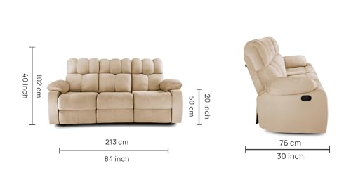 Image of Little NAP Helios Soft Suede Fabric Three Manual Standard Recliner | Padded 3 Seater Aaram Sofa | Relaxing Chair for Home Office Living Bed Room | Beige