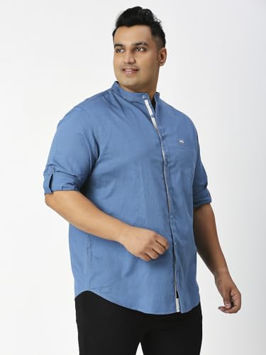Image of Thomas Scott Men's Solid Cotton Linen Casual Shirt | Full Sleeve | Regular Fit | Mandarin Collar