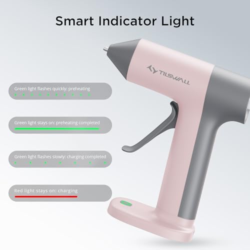 Image of Tilswall Cordless Hot Glue Gun, 30s Fast Preheating with 2Ah Built-in Battery, Hot Melt Glue Gun with 20pcs Premius Glue Sticks, Smart Power-Off, USB-C Inputs Suitable for DIY Craft, Home Repaire Pink