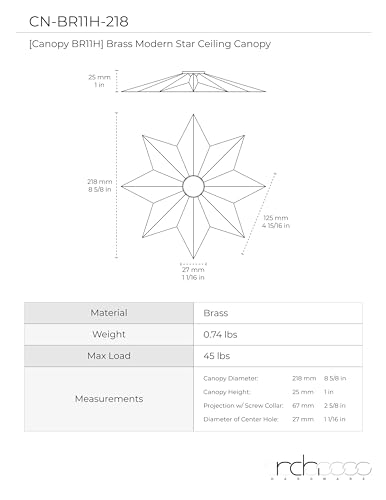 Image of RCH Hardware CN-11-AB Solid Brass Decorative Star Shaped Ceiling Canopy Medallion, Antique Brass
