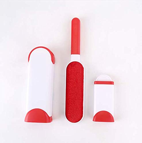 Pet Hair Remover Brush - Eco-Friendly Dog and Cat Hair Remover, Small and Large Lint Brush w/ Self Cleaning Base-Fur & Lint Remover Brush Set - Re-Usable for Travel, Furniture, Clothing, Fabric (Red)