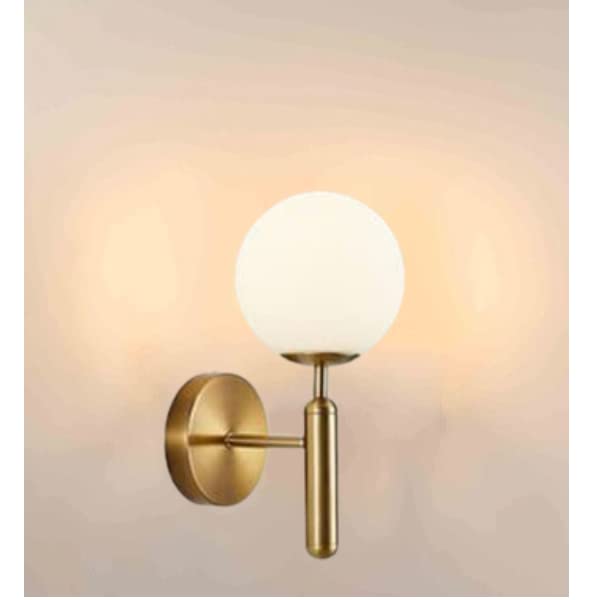 Image of WOKE Modern Wall Lamp With Ball Glass Shade, E27 Golden Finish Light Fixture, Personality Mount for Bedroom Living Room Corridor Art Decor 78948