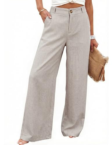 Hooever Womens Cotton Linen Pants Casual Button Up...