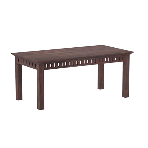 Image of WOODLAB Furniture Sheesham Wood 6 Seater Dining Table with Cushioned Bench and Chairs Wooden Dining Table for Living Room Hotel (Walnut Finish)
