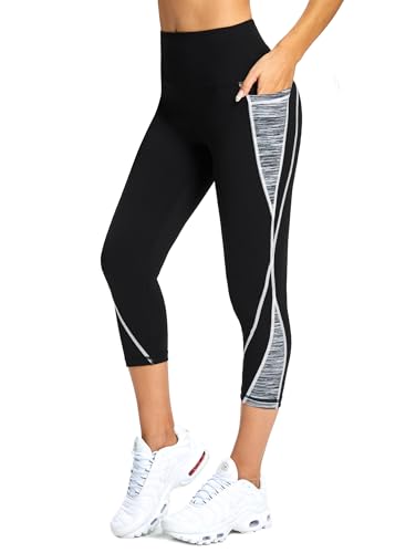 Flatik Pantalon de sport 3/4 pour femme, leggings opaque pour femme, leggings de sport pour femme 3/4, pantalon de fitness pour femme, leggings de course pour...
