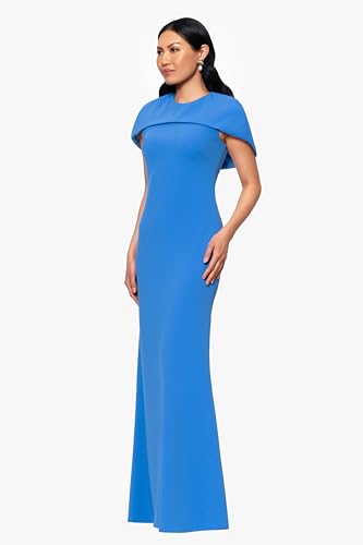 Image of Betsy & Adam Women's Xscape Women's Scuba V-Neck Off the Shoulder Ruffle Knee Length Dress