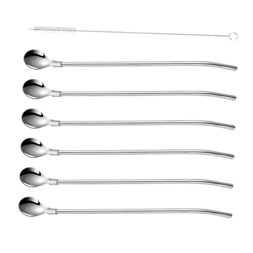 HOLIDYOYO Lightweight 6pcs Stainless Steel Straws Spoon Convenient Mixing Spoon Portable Stirring Spoons