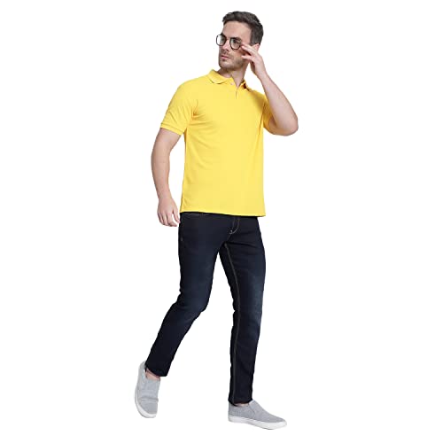 Image of Men's Poly Cotton-Matty Tshirt with Regular Fit Solid Pattern Half Sleeve Standard Length and Button Down Closure|Men's T-Shirts