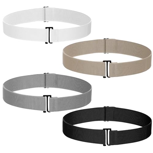 4pcs Invisible No Show Stretch Belts, Elastic Women Flat Buckle Belt, Adjustable Elastic Belts for Women, Flat Buckle Belt for Pants, Dresses, Skirts, and Jeans