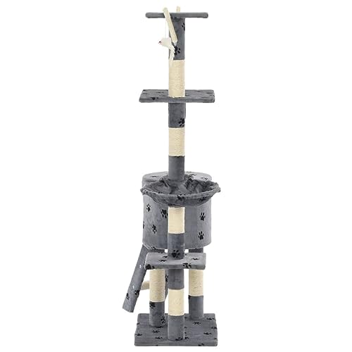 Arbre à chat 138 cm anti-ennui avec griffoir sisal et maison grise - 6