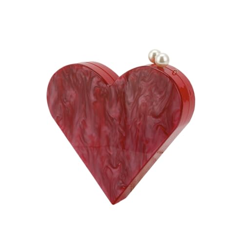 DUNQIN Women Acrylic Marbled Evening Clutch Red Heart-shaped Handbag Causal Shoulder Crossbody Purse for Party Wedding, Red