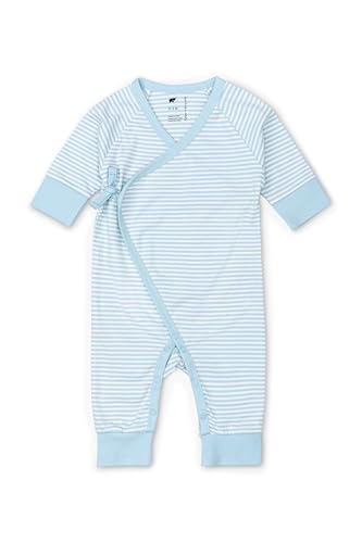 monica + andy Kimono Tie One Piece Newborn Size Blue French Stripe 100% Organic Baby Clothes for Girls and Boys Baby Romper Sustainable Super Soft Fabric Sizes For Preemie Newborn & Infant