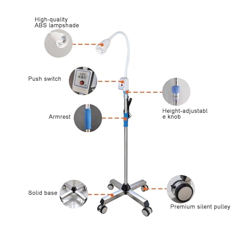 Lampe d'éclairage dentaire-oral à LED 7W avec col de cygne flexible et base à roues mobile - 3
