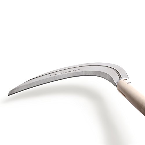 Nisaku NJP3210 7.5" Extra-Length Grass and Weeding Sickle, Authentic Japanese Tomita (Est. 1960) Stainless Steel, Polished 23.5" Hardwood Handle - Thumbnail 3