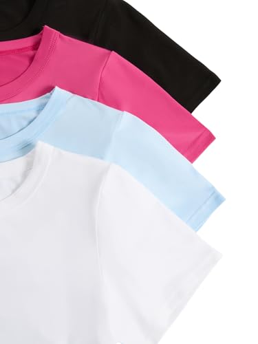 Image of SOLY HUX Girl's 4 Piece Short Sleeve Round Neck Tee T Shirts Summer Crop Tops