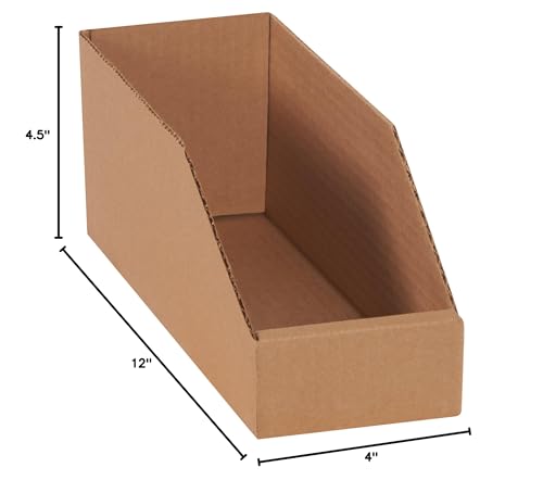 Image of Boxes Fast BFBINMT412K Open Top Bin Boxes, 4 inch x 12 inch x 4 1 /2 inch, Kraft (Pack of 50)