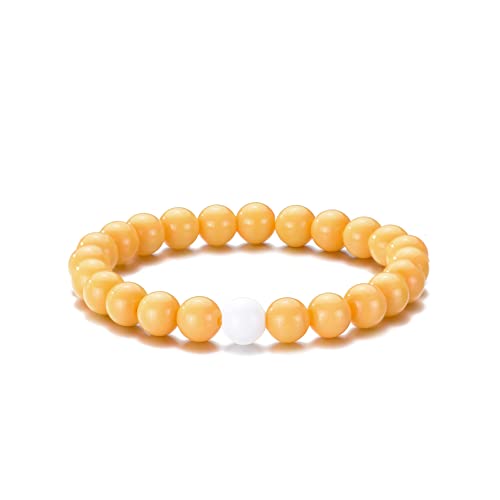 Vicima Beaded Stretch Bracelets For Women Men 8Mm Glass Bead Bracelet Unisex White And Yellow Bracelets #TOP4