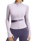 ATRACTIVOLL Giacca Sportiva Donna Traspirante Leggera Giacca da Corsa Zip a Maniche Lunghe Slim Fit Elasticizzato Morbido con Fori per i Pollici Corsa Palestra Fitness Allenamento