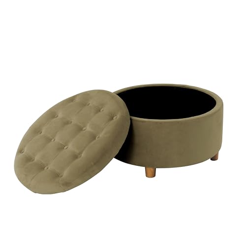 Image of HomePop 28 inch Button Tufted Velvet Round Storage Ottoman - Light Sage Green Velvet