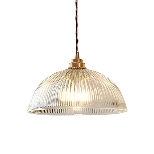 HJXDtech Luminaire Suspension Dôme en Verre Transparent Vintage Industrielle avec Base E27 en Laiton Cuivre Lustre Loft Lampe suspendue au plafond (30cm)