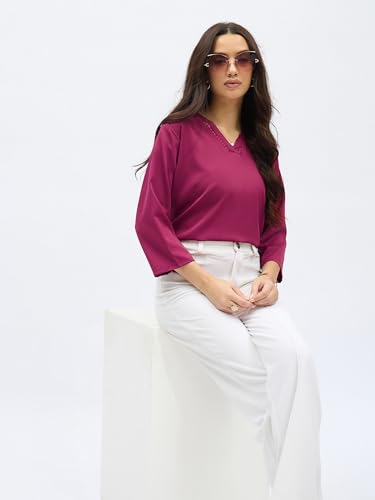 Image of SheWill Printed Top with Contrast Tipping - Stylish Ethnic & Western Tops for Women - Summer Travel Wear, Trendy Tops for Jeans, Lightweight & Comfortable Casual Wear