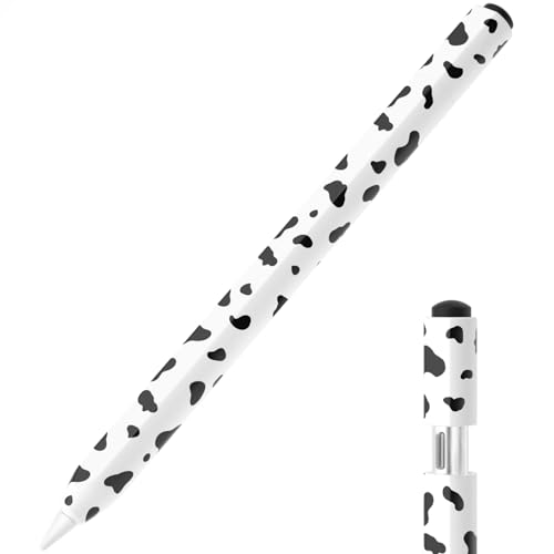 JOOSKO Estojo de lápis com estampa de vaca para Apple Pencil (USB-C), aderência confortável, capa lateral fina de silicone, suporta fixação magnética (preto)
