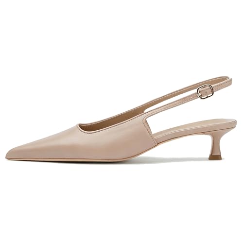 Image of KysBloes Pointed Toe Slingback Kitten Heels for Women Low Heel Pointed Toe Pumps Formal Dress Shoes Sling Back Heels