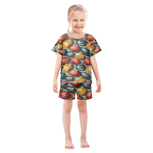 ALAZA Colorful American Football 3d Pajamas Set Short Sleeve Cotton Sleepwear Summer Pjs 2 Piece 5-14Y3