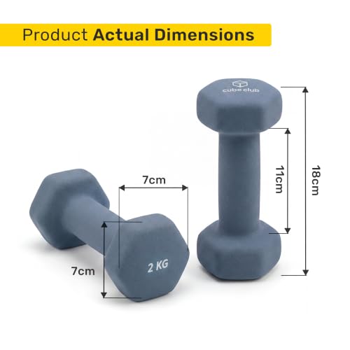 Image of The Cube Club Neoprene Dumbbells Set 2kg x 2 for Women & Men | Anti-Slip Hex Dumbbellsset for home workout| Gym Equipment for Home Workout, Yoga, Pilates& Strength Training - Blue 4kg