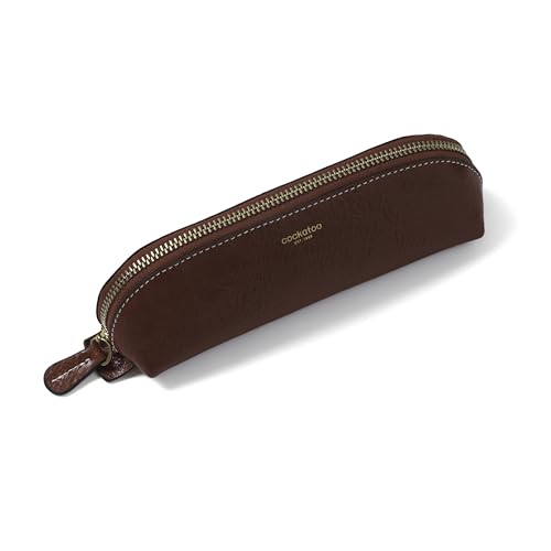 Image of Cockatoo Genuine Leather Pencil Pouch, Accessories holder, Stationery Bag, Zippered Pen Case for Work & Office (Rythmic Red)