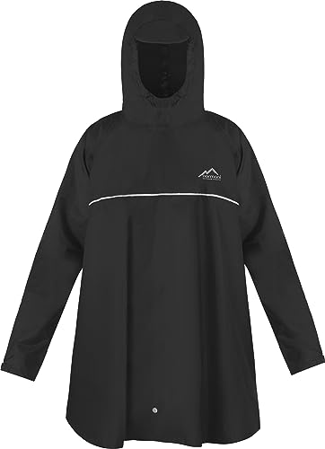 normani Kinder Regenponcho Regenjacke mit Ärmeln und Kapuze - 12.000 mm Wassersäule und 3M™ Scotchlite™ Reflektor - Regencape für Junge und Mädchen Farbe Schwarz