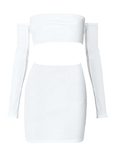 Women's Summer Two-Piece Skirt Sets Sexy Off Shoulders Top Y2K Going Out Short T-Shirt Sets Mini Dress Outfits D2933