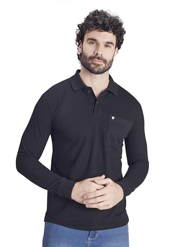 Image of Men's Cotton-Rich Full-Sleeve Polo T-Shirt with Pocket Premium Pique Fabric Casual & Stylish