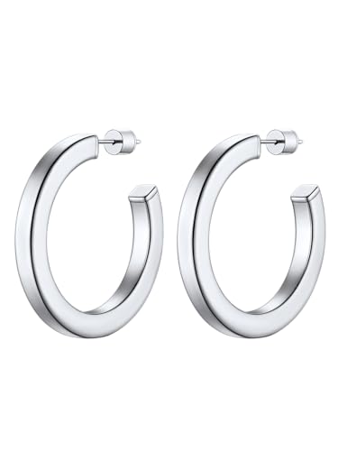 Image of Stainless Steel Chunky Hoop Earrings For Women, Minimalist and Chic, Black /Gold Plated, Round Hoops Earrings Hypoallergenic, Size: 30mm /40mm /60mm /80mm, Come with Box