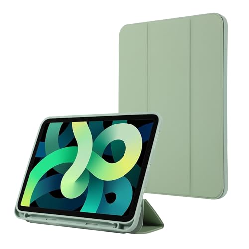 Coque iPad 10e génération 10.9 2022 avec porte-crayon, étui vert à rabat trois volets en TPU souple