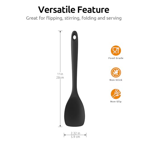 Image of U-Taste 18 /8 Stainless Steel Coffee Scoop 2 Tablespoon Metal Measuring Spoon and 600ºF Heat Resistat Spatula Spoon Flexible Silicone Cooking Scoop Spoonula (Black)
