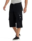 BEST SOUTH 3/4 Capri Long Cargo Shorts for Men Below Knee 18 Inches Pants Casual Hiking Work Outdoor with Pockets Black 34
