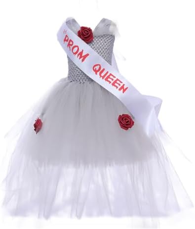 Prom Queen Themed Costume Set, 4 Pieces Full Outfit with Crown Sash Tulle Dress Wrist Flower for Halloween Cosplay Themed Party Stage Performance — view 6
