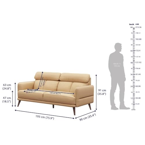 Image of Wakefit 5 Seater Sofa Set, 3+2 Seater, Ivory, Modern Style, Pine Wood & Leatherette Fabric, 5 Year Warranty