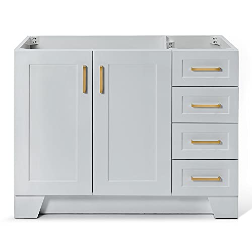 ARIEL 42" Grey Bathroom Vanity Base Cabinet, Left Offset Sink