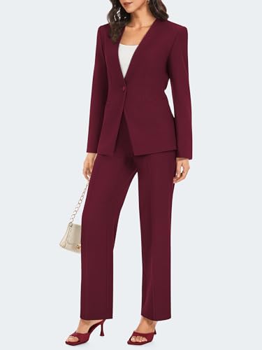 Women's 2 Piece Business Casual Outfits Collarless Blazer Jacket Wide Leg Work Pants Dressy Suit Set - Image 4