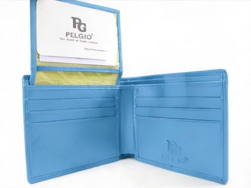 Image of Pelgio Genuine Crocodile Alligator Backbone Skin Leather Bifold Wallet ([B1] 6 Card Slots + 2 ID Windows + 2 Compartment for Bills, Sky Blue)