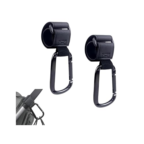Ganchos Carro Bebe 2 Piezas, XL Gancho para Carrito Bebe Universal Estilo Piel, Accesorios para Cochecitos Colgar Bolsas de Pañales Cambiador la Compra (Negro)