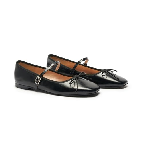 C. Paravano Women's Mary Jane Flats - Lightweight & Comfortable Square Toe Bowknot Ballet Flats with Adjustable Strap, Perfect for Office, Casual, and Dressy Events(Size7.5，Black)2