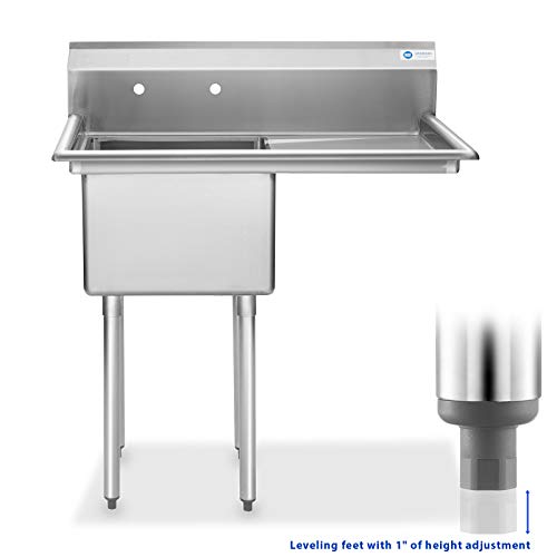 GRIDMANN Stainless Steel 1 Compartment Utility Sink with Right Drainboard, NSF Certified Commercial Kitchen Sink, 18\" x 18\" x 12\" Bowl
